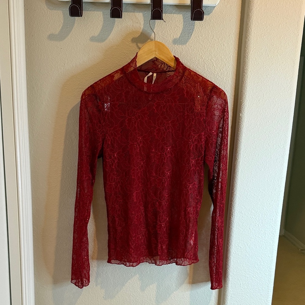 Anthropologie Red Lace Blouse
